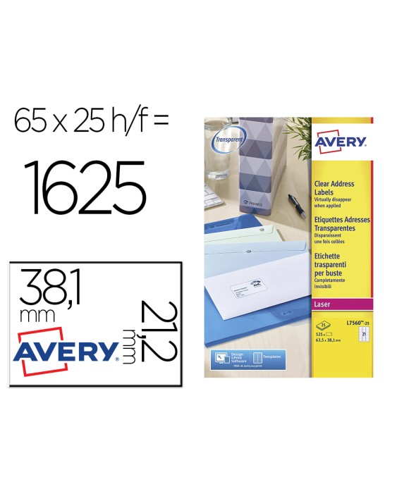 Etiqueta adhesivas resistente avery transparente 38,1x21,2 mm caja de 1625 unidades