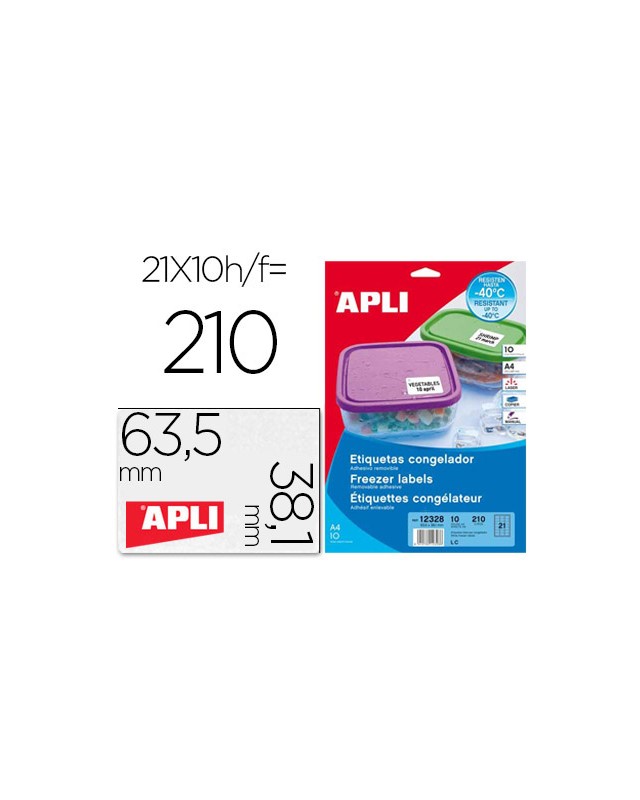 Etiqueta adhesiva apli 12328 tamaño 63,5x38,1 mm para congelados caja con 10 hojas a4 blancas directiva europea