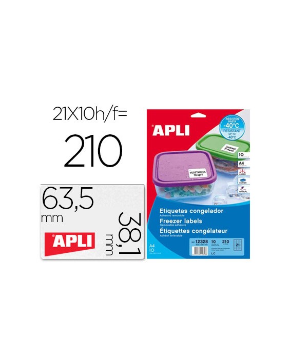 Etiqueta adhesiva apli 12328 tamaño 63,5x38,1 mm para congelados caja con 10 hojas a4 blancas directiva europea