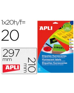 Etiqueta adhesiva apli 02879 210x297 mm para fotocopiadora laser caja con 20 hojas din a4 naranja
