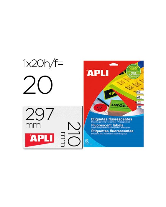 Etiqueta adhesiva apli 02881 210x297 mm para fotocopiadora laser caja con 20 hojas din a4 verde