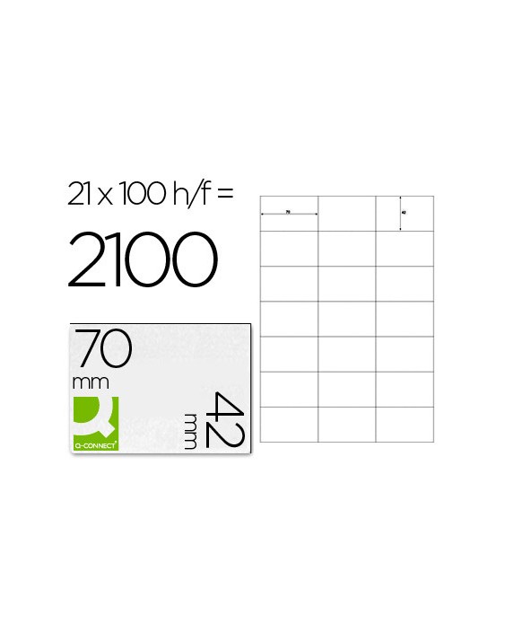 Etiqueta adhesiva q-connect kf10648 tamaño 70x42 mm fotocopiadora laser ink-jet caja con 100 hojas din a4