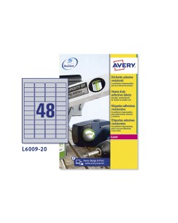 Etiqueta adhesiva resistente avery poliester plata 1,2 mm 45,7x21,2 mm laser pack de 960unidades