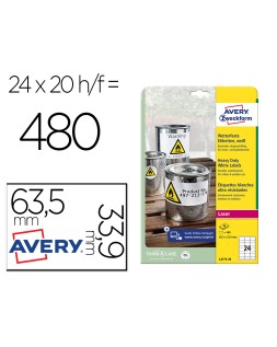 Etiqueta adhesiva resistente avery poliester blanco 3,9 mm 63,5x33,9 mm laser pack de 480unidades