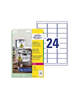 Etiqueta adhesiva resistente avery poliester blanco 3,9 mm 63,5x33,9 mm laser pack de 480unidades