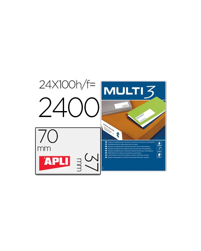 Etiqueta adhesiva multi 3 apli 70x37 mm fotocopiadora laser ink-jet caja con 100 hojas din a4