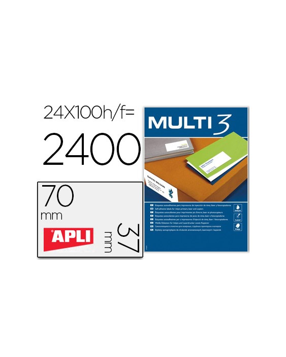 Etiqueta adhesiva multi 3 apli 70x37 mm fotocopiadora laser ink-jet caja con 100 hojas din a4
