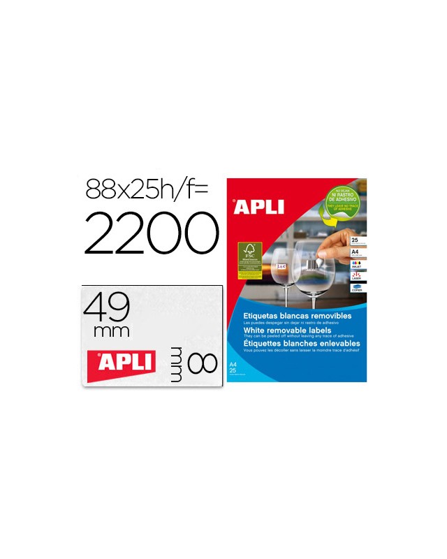 Etiqueta adhesiva apli removible 10314 especial joyeria 45x8 mm fotocopiadora laser ink-jet caja con 25