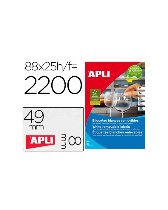 Etiqueta adhesiva apli removible 10314 especial joyeria 45x8 mm fotocopiadora laser ink-jet caja con 25