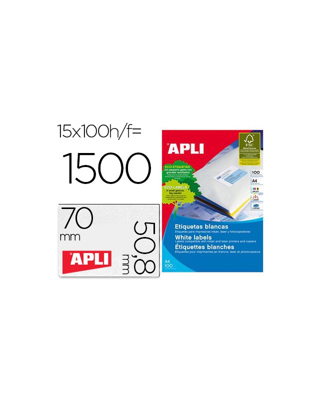 Etiqueta adhesiva apli 1295 tamaño 70x50,8 mm fotocopiadora laser ink-jet caja con 100 hojas din a4