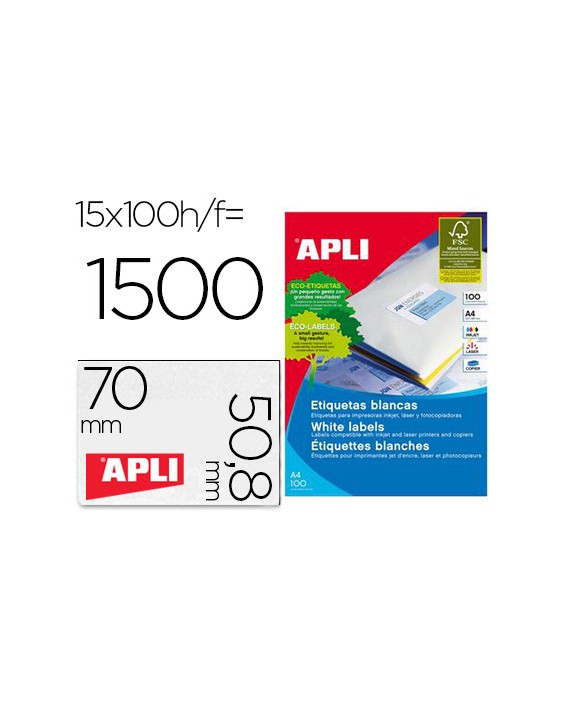 Etiqueta adhesiva apli 1295 tamaño 70x50,8 mm fotocopiadora laser ink-jet caja con 100 hojas din a4
