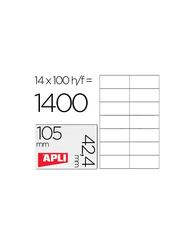 Etiqueta adhesiva apli 1277 tamaño 105x42.4 mm -fotocopiadora -laser e inkjet-caja con 1400 etiquetas