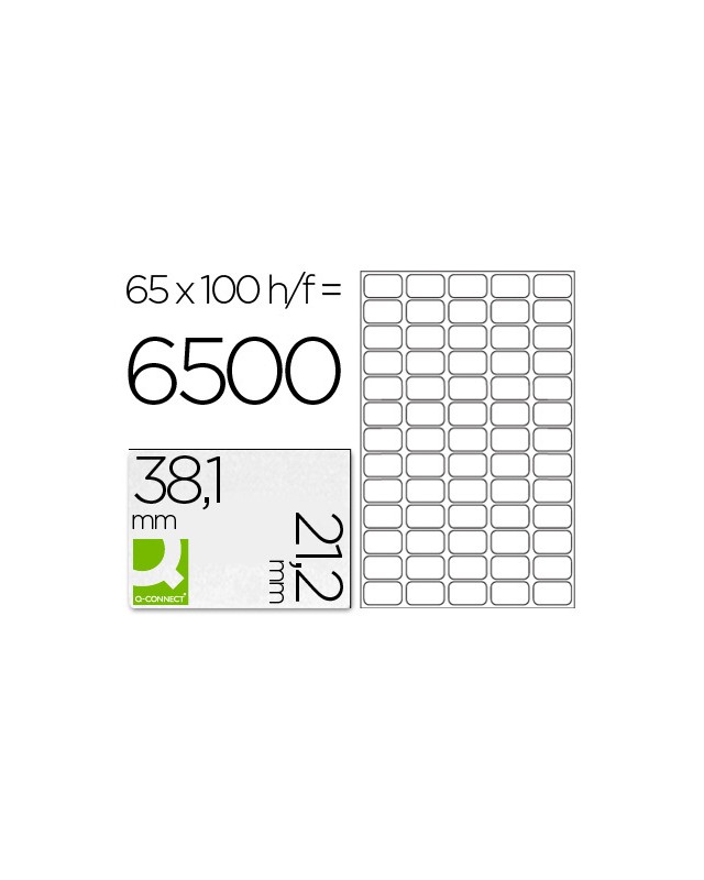 Etiqueta adhesiva q-connect kf15386 tamaño 38,1x21,2 mm fotocopiadora laser ink-jet caja con 100 hojas din a4
