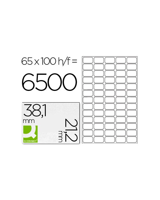 Etiqueta adhesiva q-connect kf15386 tamaño 38,1x21,2 mm fotocopiadora laser ink-jet caja con 100 hojas din a4