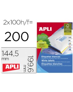 Etiqueta adhesiva apli 2423 tamaño 199,6x144,5 mm fotocopiadora laser ink-jet caja con 100 hojas din a4