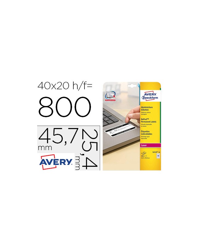 Etiqueta adhesiva resistente avery 45,7x25,4 mm permanente laser blanca caja de 800 unidades