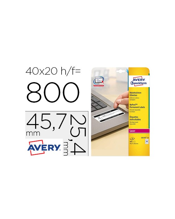 Etiqueta adhesiva resistente avery 45,7x25,4 mm permanente laser blanca caja de 800 unidades