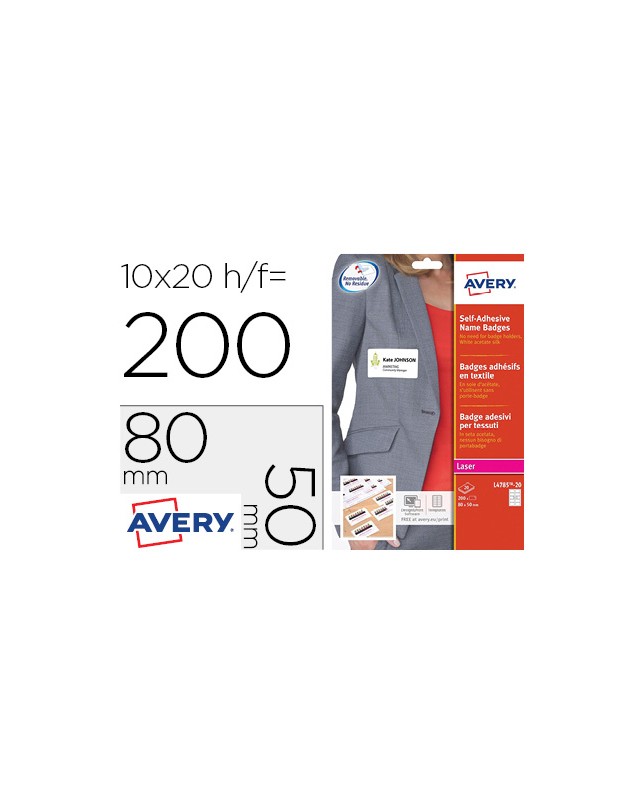 Identificativo adhesivo avery acetato de seda tamaño 80x50 mm removible laser caja de 100unidades