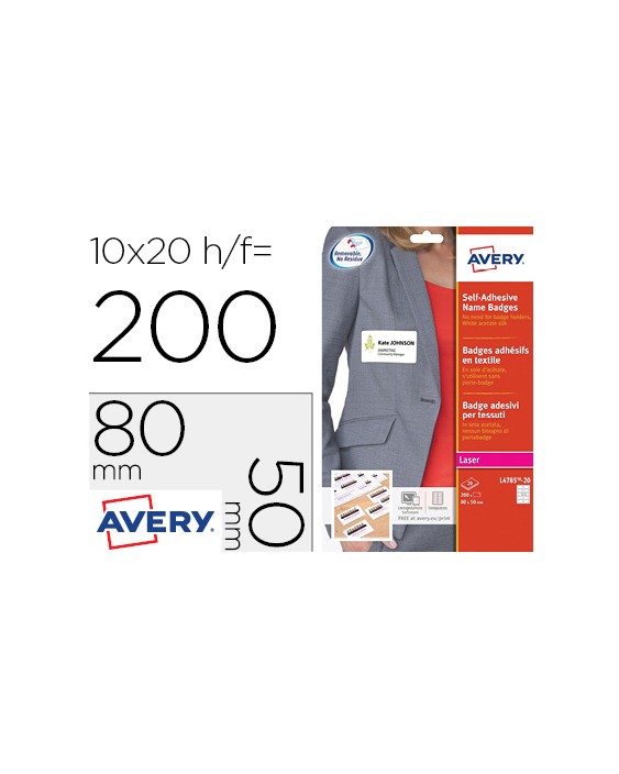 Identificativo adhesivo avery acetato de seda tamaño 80x50 mm removible laser caja de 100unidades