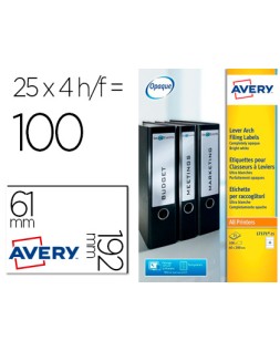 Etiqueta adhesiva avery permanente blanca 61x192 mm para lomo archivador laser caja de 100 unidades