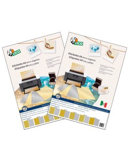 Etiqueta adhesiva tico papel satinado oro / plata laser medidas surtidas caja de 626 unidades