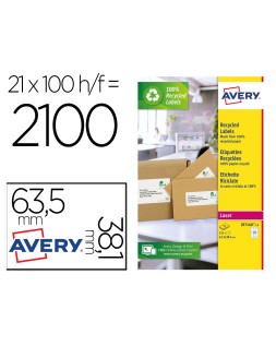 Etiqueta adhesiva avery blanca permanente reciclada 100% laser 63,5x38,1 mm caja de 315 unidades