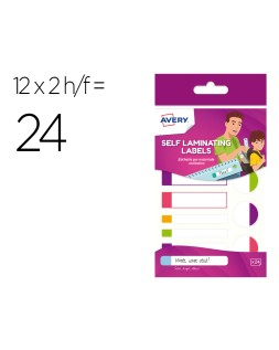 Etiqueta avery plastificable colores fluorescentes blister de 24 unidades