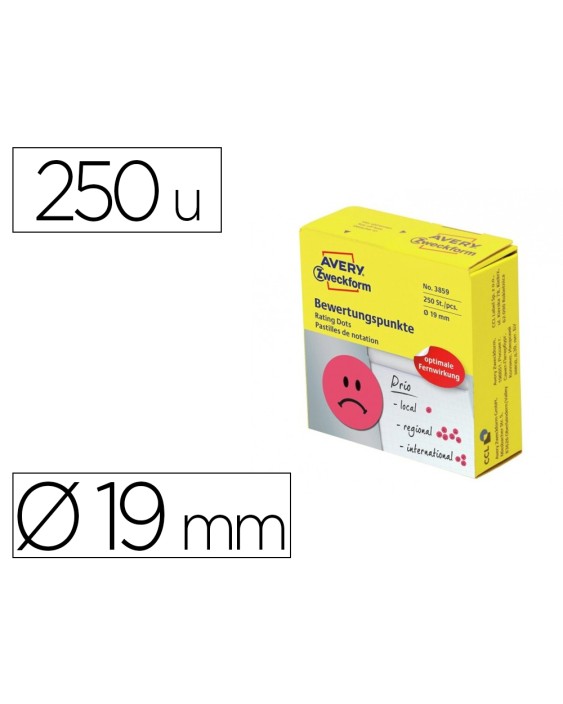Etiqueta adhesiva avery smile rojo triste 19 mm rollo de 250 unidades
