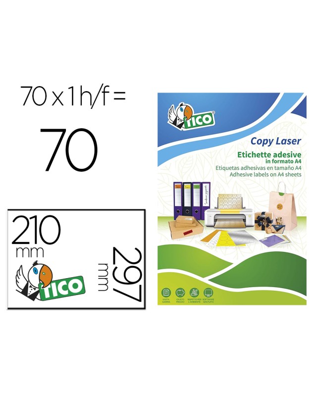 Etiqueta adhesiva tico verde f luorescentes permanente fsc laser/inkjet/fotocopia 210x297 mmcaja de 70 unidades