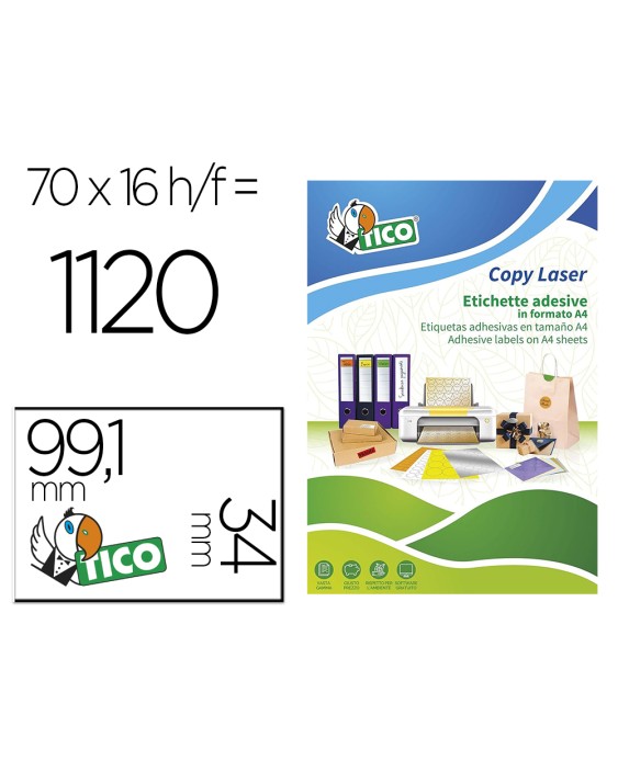 Etiqueta adhesiva tico rojo fl uorescentes permanente fsc laser/inkjet/fotocopia 99,1x34 mmcaja de 1120 unidades