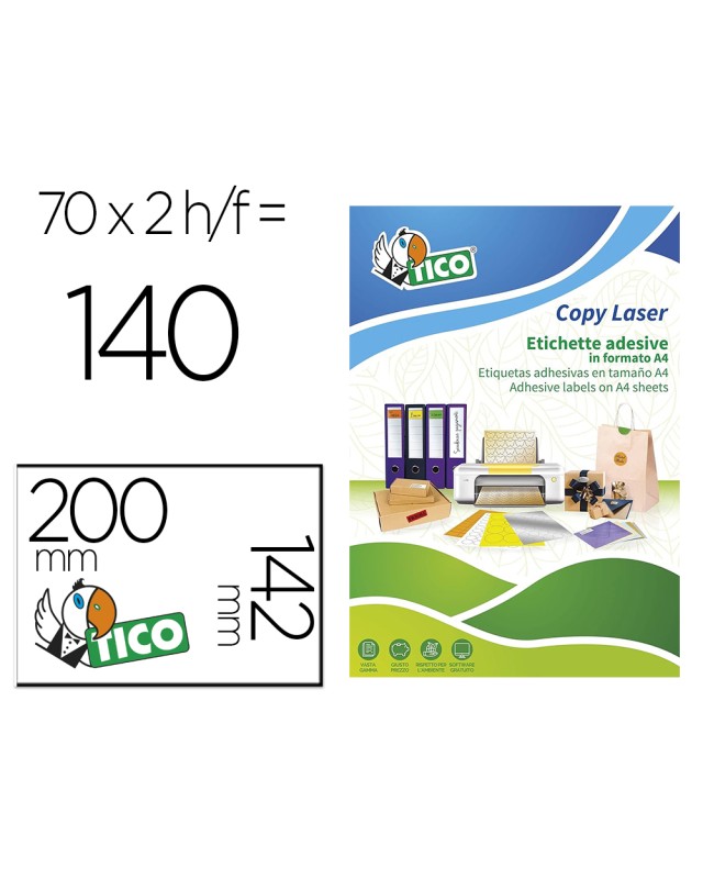 Etiqueta adhesiva tico verde f luorescentes permanente fsc laser/inkjet/fotocopia 200x142 mmcaja de 140 unidades