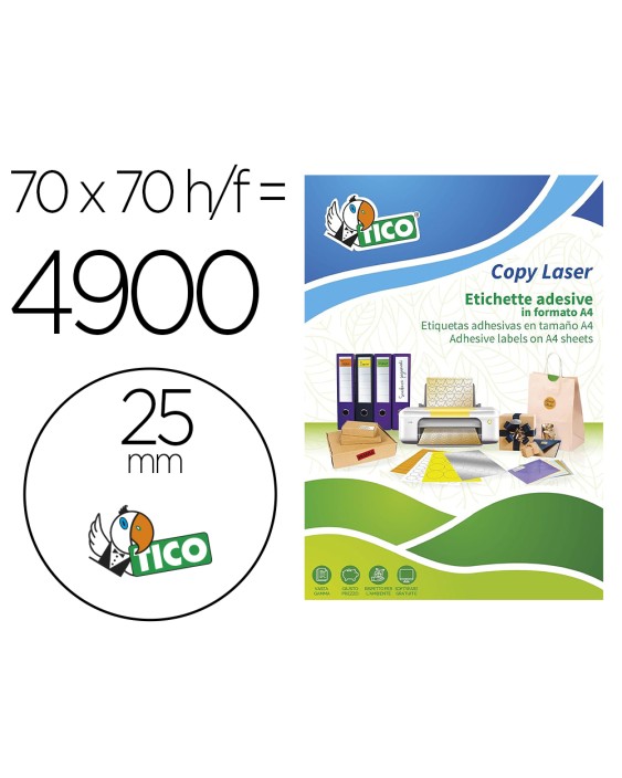 Etiqueta adhesiva tico naranja fluorescentes permanente fsc laser/inkjet/fotocopia redonda 25 mmcaja de 4900 unidades