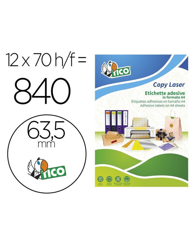 Etiqueta adhesiva tico amarill o fluorescentes permanente fsclaser/inkjet/fotocopia redonda63,5 mm caja de 840 unidades