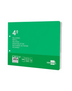 Recambio liderpapel cuarto apaisado 100 hojas 60gr cuadro 4 mm 2 taladros con margen