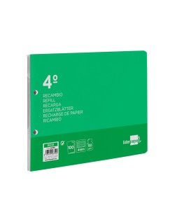 Recambio liderpapel cuarto apaisado 100 hojas 60gr cuadro 4 mm 2 taladros con margen