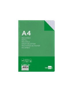 Recambio liderpapel a4 100 hojas 60gr cuadro 3 mm con margen 4 taladros