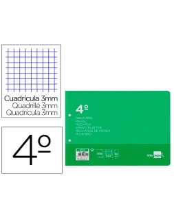 Recambio liderpapel cuarto apaisado 100 hojas 60gr cuadro 3 mm 2 taladros con margen