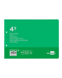 Recambio liderpapel cuarto apaisado 100 hojas 60gr cuadro 3 mm 2 taladros con margen
