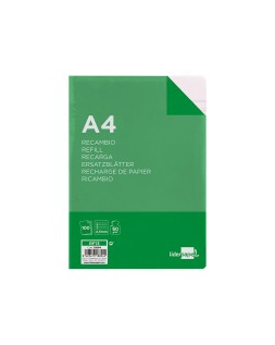 Recambio liderpapel folio 100 hojas 60gr pauta 5ª 2.5mm con margen 16 taladros