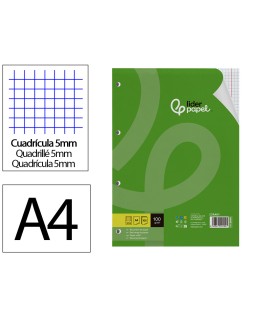 Recambio liderpapel a4 100 hojas 100gr cuadro 5mm con doble margen 4 taladros