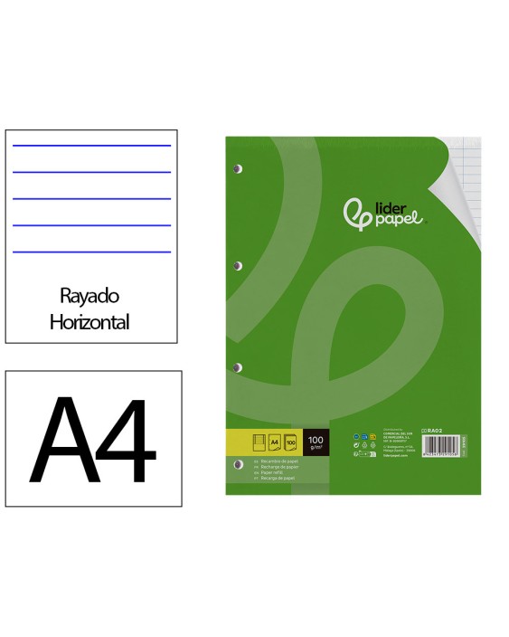 Recambio liderpapel a4 100 hojas 100gr horizontal con doble margen 4 taladros