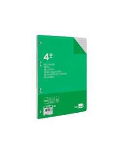 Recambio liderpapel cuarto 100 hojas 60gr cuadro 8mm con margen 6 taladros