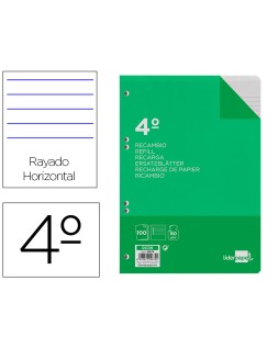 Recambio liderpapel cuarto 100 hojas 60gr horizontal con margen 6 taladros