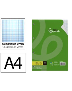 Recambio liderpapel a4 100 hojas 100gr milimetrado 2mm sin margen 4 taladros