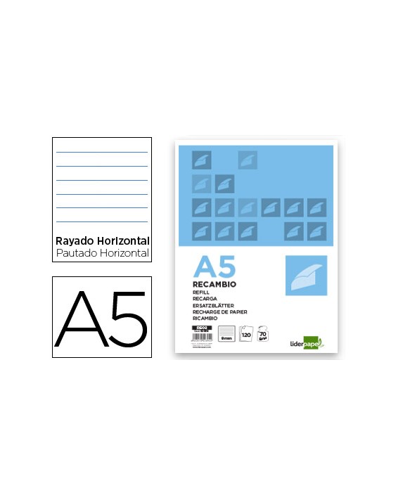 Recambio liderpapel a5 120 hojas 80gr horizontal sin ma rgen 6 taladros bandas de 5 colores