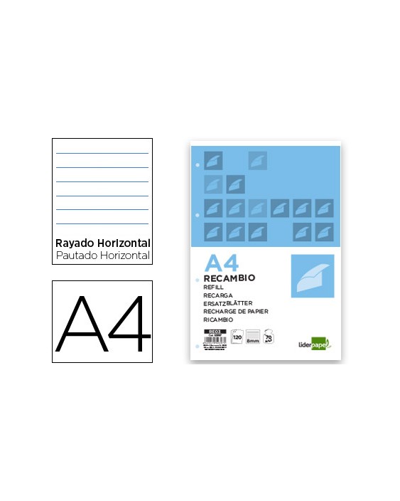 Recambio liderpapel a4 120 hojas 70gr horizontal sin ma rgen 4 taladros bandas de 5 colores
