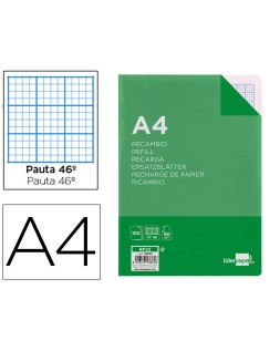 Recambio liderpapel a4 100 hojas 60gr rayado nº 46 4 taladros