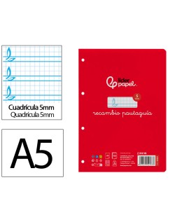 Recambio liderpapel cuarto pautaguia 100 hojas 75gr cuadriculado pautado 5 mm con margen 6 taladros