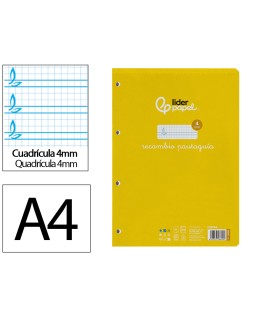 Recambio liderpapel a4 pautaguia 100 hojas 75gr cuadriculado pautado 4mm con margen 4 taladros