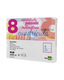 Recambio liderpapel cuarto apaisado pautaguia 100 hojas 75gr cuadriculado pautado 8mm con margen 2 taladros